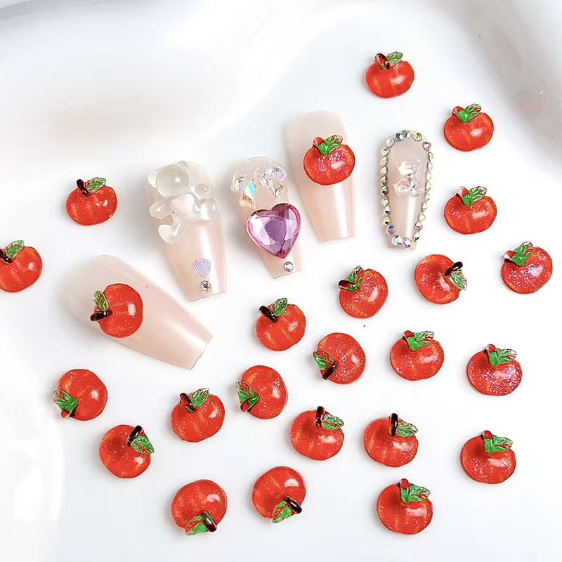 Décorations pour ongles en résine rouge simulée 3D, 20 pièces, adorables breloques créatives et scin