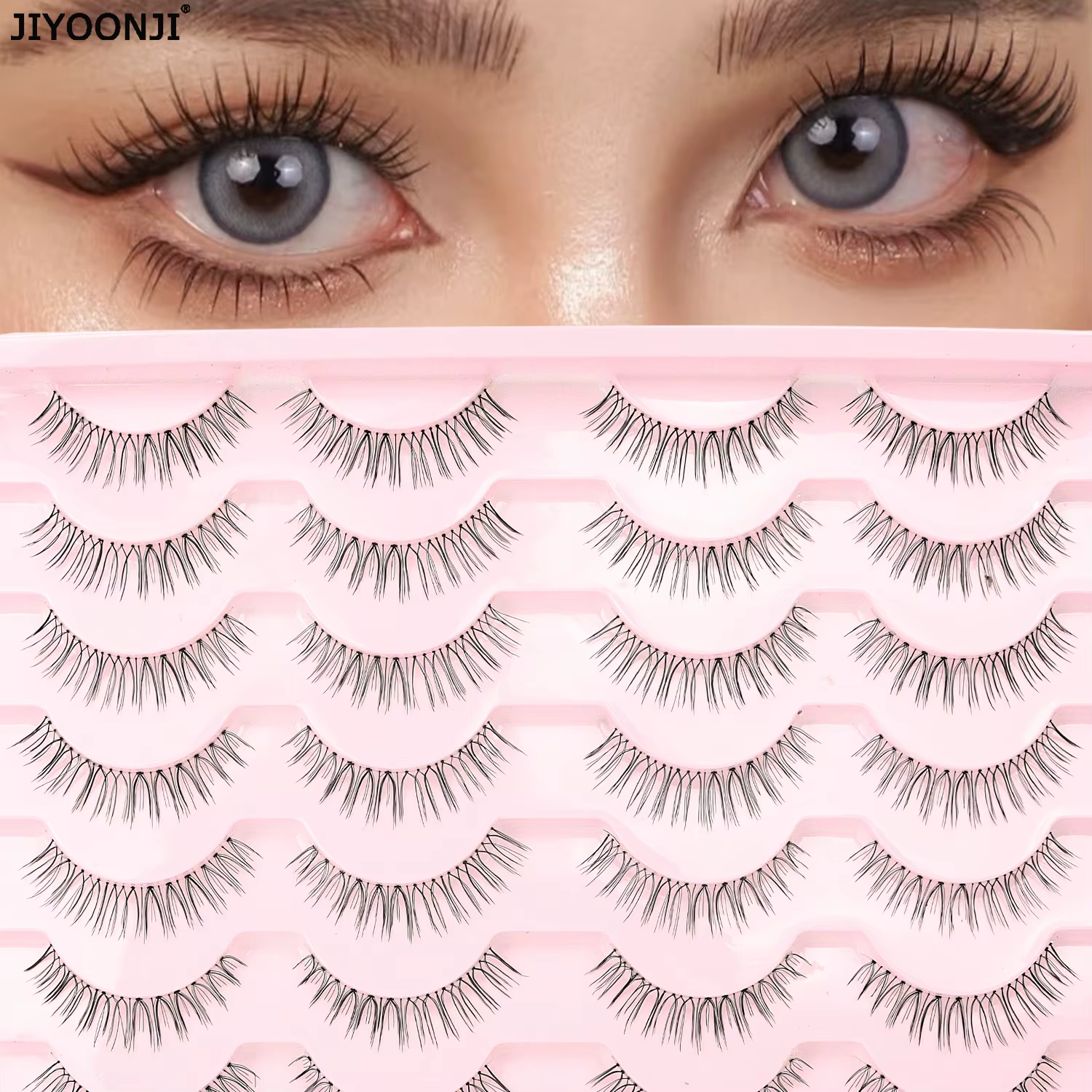 14 paires de faux cils naturels en forme de U, conception de groupe féminin, avec bande transparente