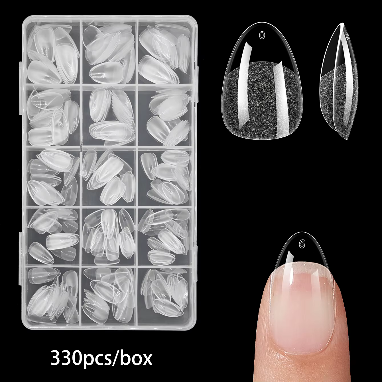 240/330/600 pièces pointes d'ongles en amande ultra-courtes-gel doux, finition demi-matte, press-ons