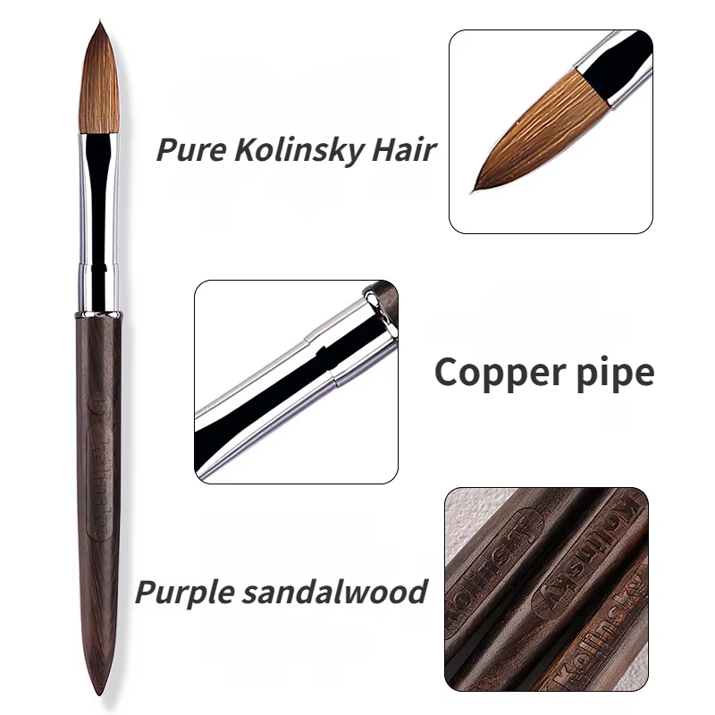 Kolinsky – brosse à ongles en acrylique, manche en bois de santal violet, stylo de sculpture sur Gel