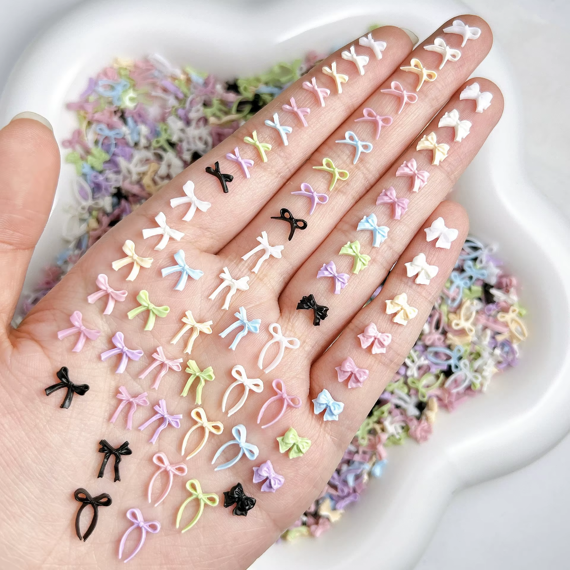 8Styies arcs Design Nail Art accessoires couleurs mélangées arc Macaron dessin animé 3D ruban nœud p