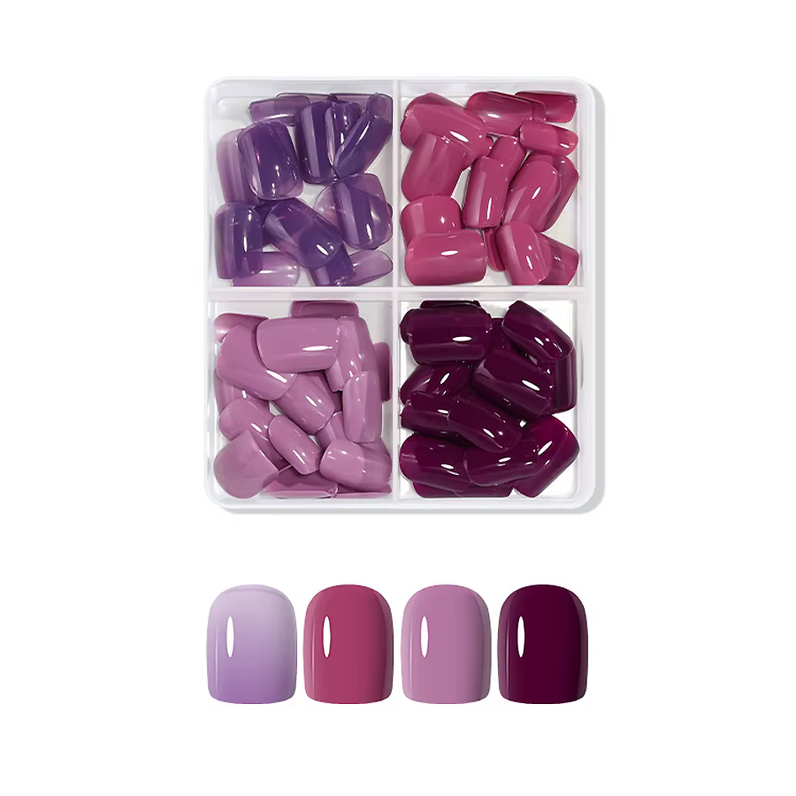 96 pièces presse sur ongles courts, faux ongles de couleur unie brillante, ongles artificiels à couv