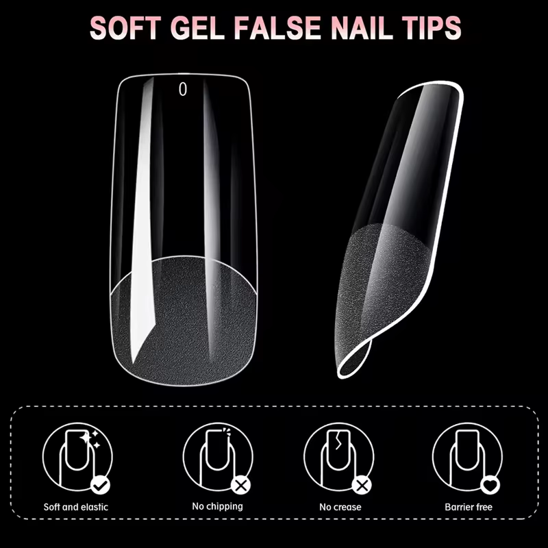 600 Couverture complète demi-givré faux ongles conseils carré français faux tremper Gel ongles Exten