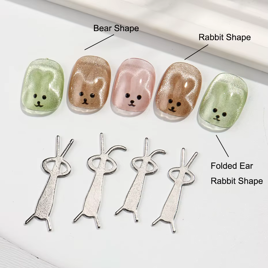 4 pièces Kawaii lapin ours forme oeil de chat aimant pour ongles oreille pliée lapin oeil de chat ef