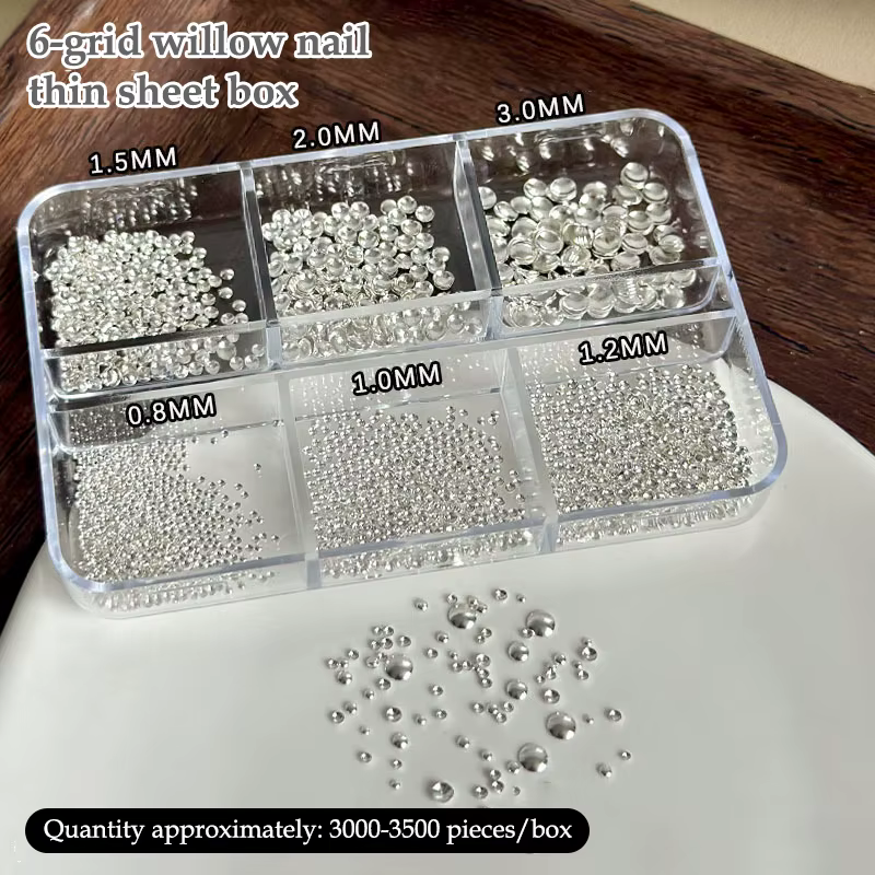 6 grille/boîte or argent demi-rond Rivets breloques pour ongles 0.8-3mm dos plat rond métal perle d'