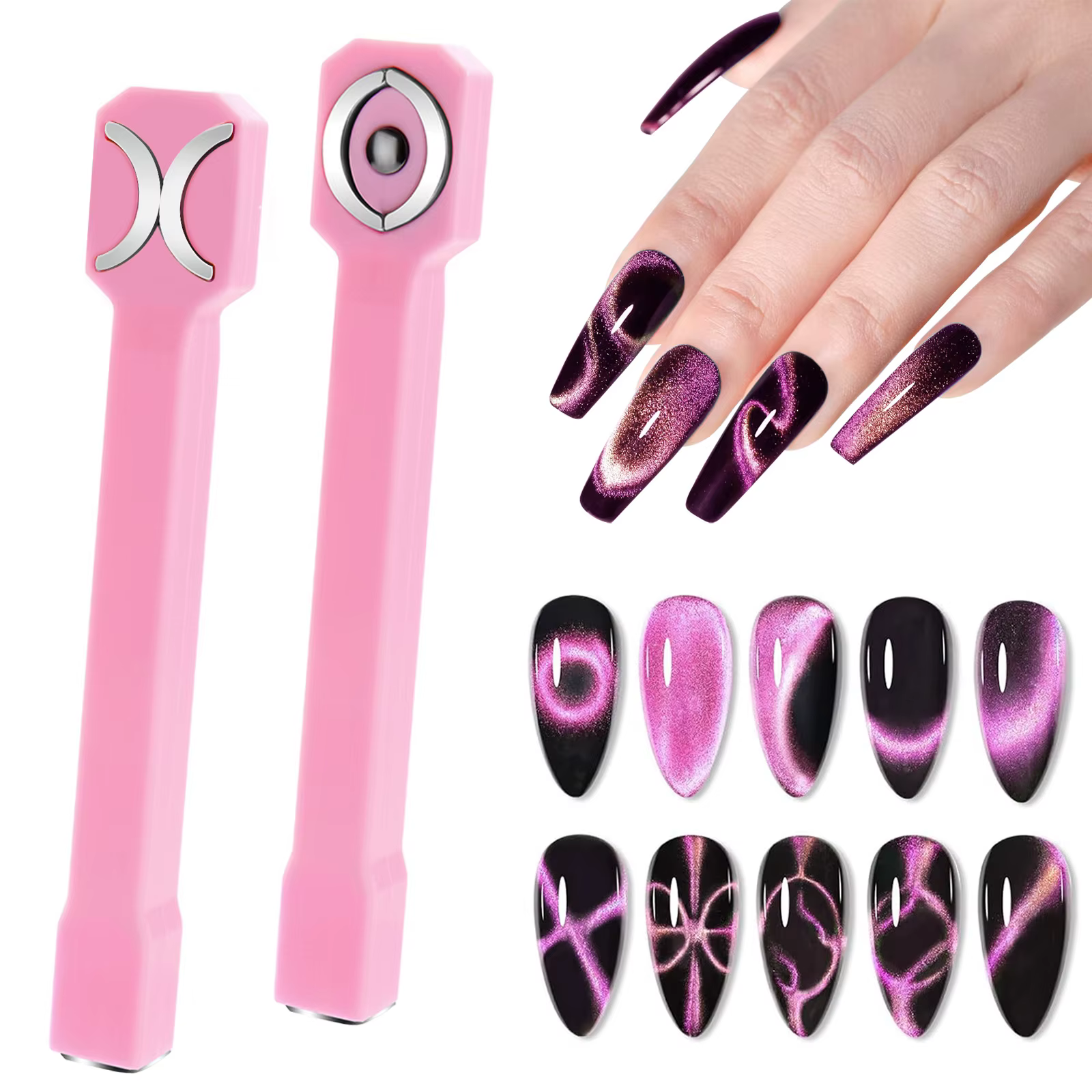 Outil magnétique pour ongles 3 en 1, aimant puissant œil de chat pour vernis à ongles Gel, outil mag