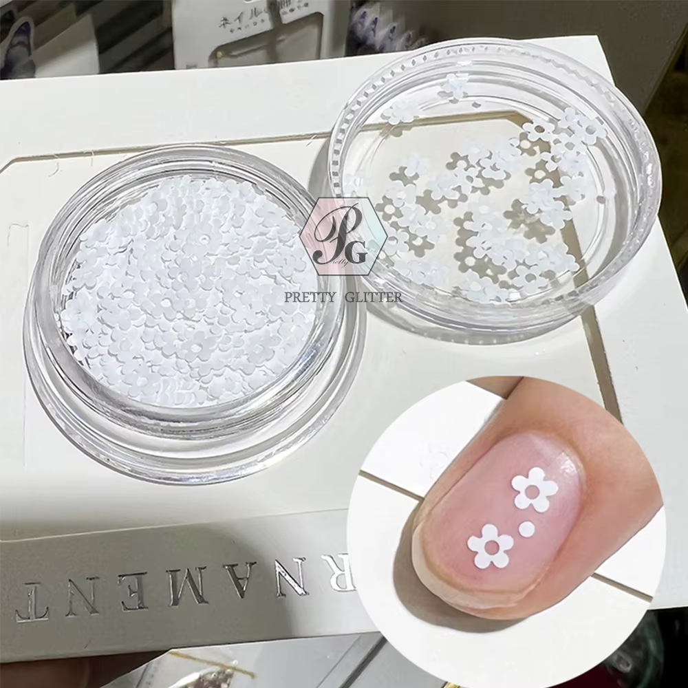 PrettyG-Paillettes en forme de pétale de petites fleurs pour Nail Art, noir et blanc, paillettes en