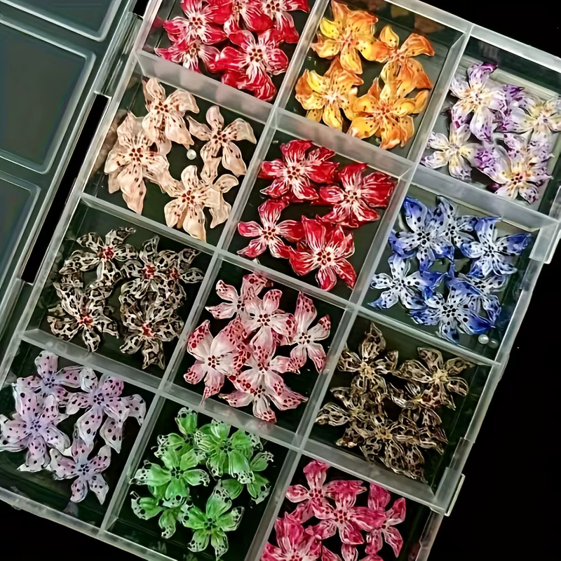12 Grilles de Breloques pour Ongles en ABS à Motifs Léopard Assortis, Fleurs Y2K Dégradées à Pois, A