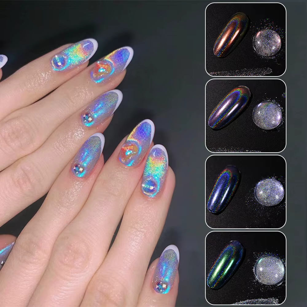 1 boîte Laser brillant miroir ongles paillettes Ultra fin brillant holographique ongles poudre métal