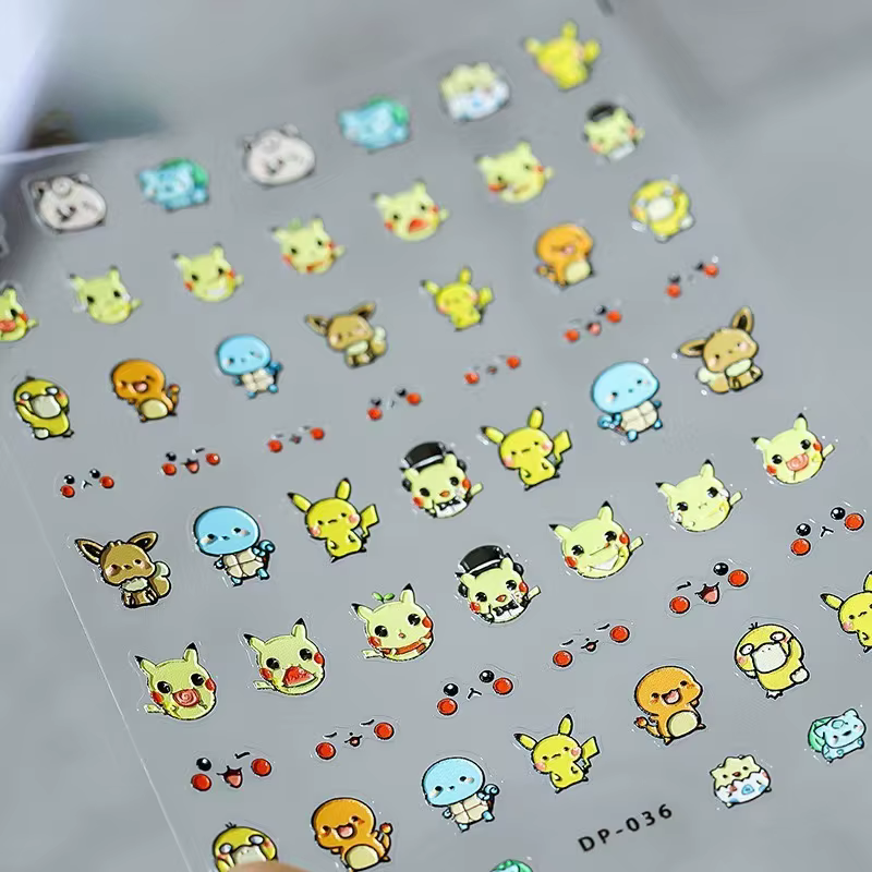 Miniso Nouveaux autocollants pour ongles Pokémon en relief 5D Personnage d'anime Charmander Pikachu
