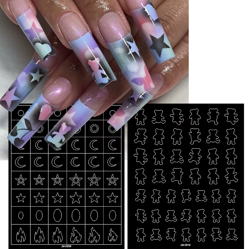 Autocollants pour ongles, pochoir d'aérographe, 24 modèles, 1 pièce, papillon/cœur/ligne française,