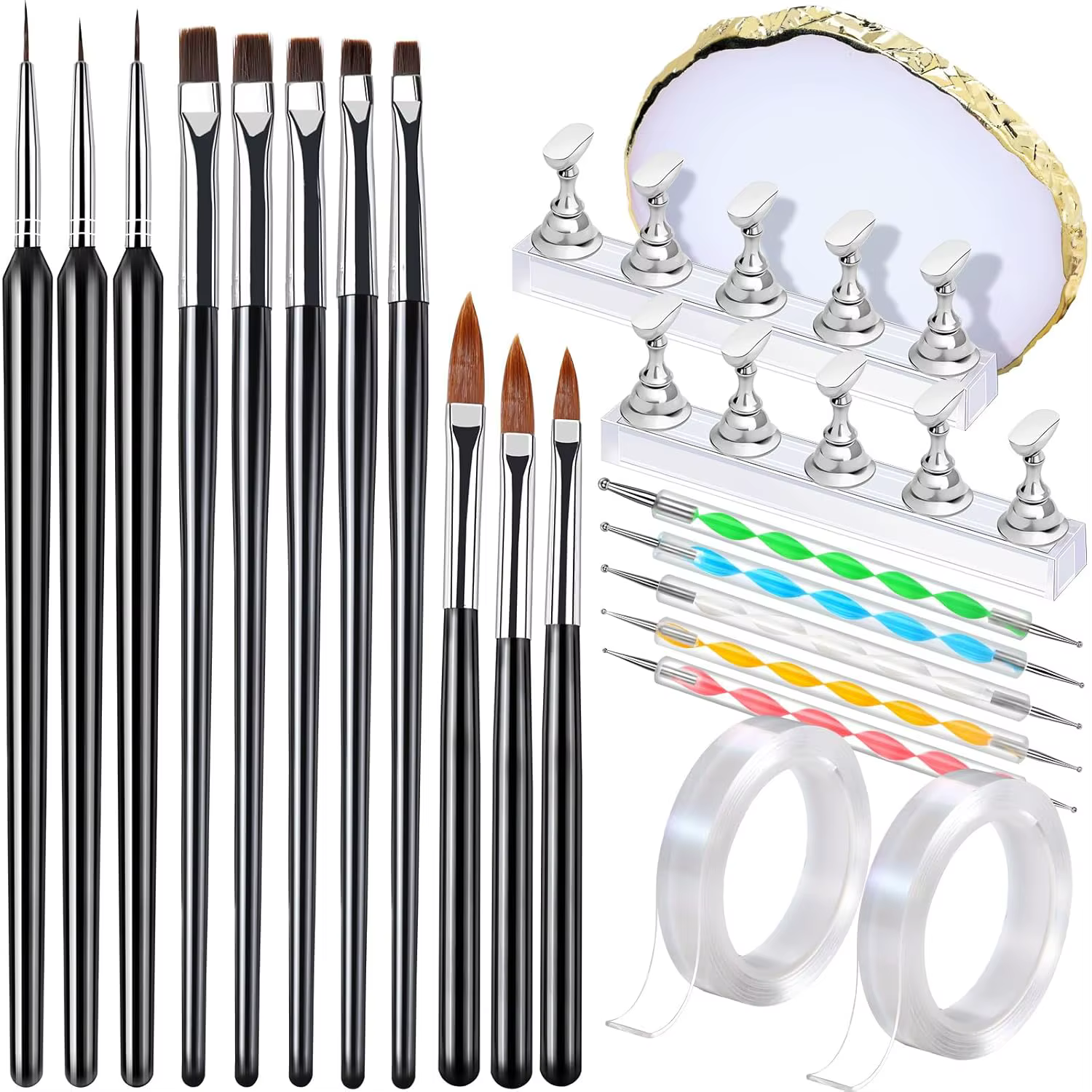 Kit de bricolage pour nail art 21 pièces – 11 pinceaux + 5 stylos à points + 2 supports magnétiques 
