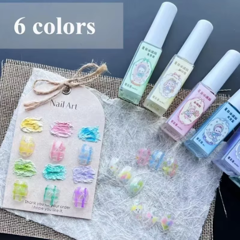 Solution de teinture pour ongles, 6ml, 6 couleurs, crème glacée d'été, motif créatif des ongles, Sol