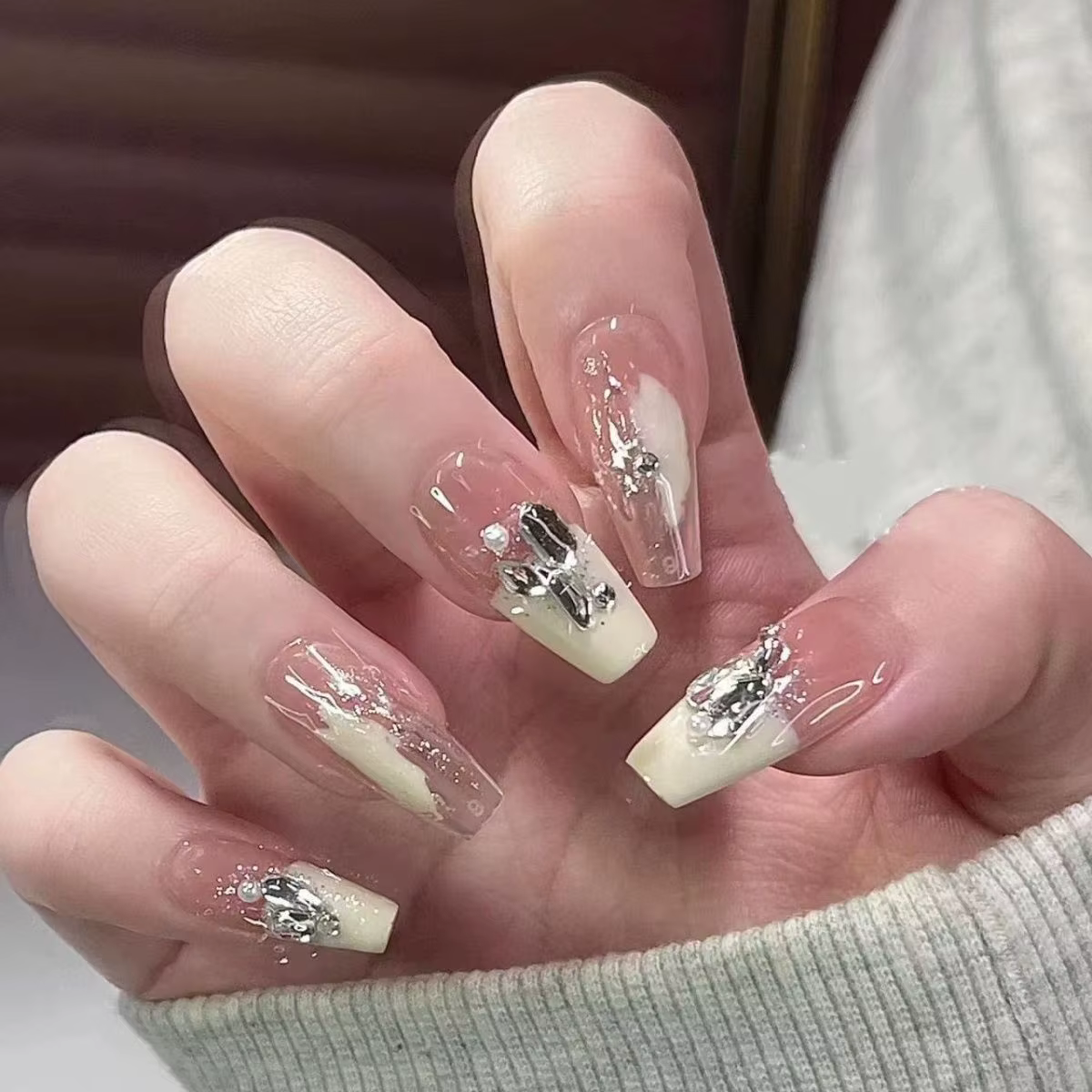 Faux ongles français amovibles en acrylique, mi-longs, ensemble de faux ongles, couverture complète,
