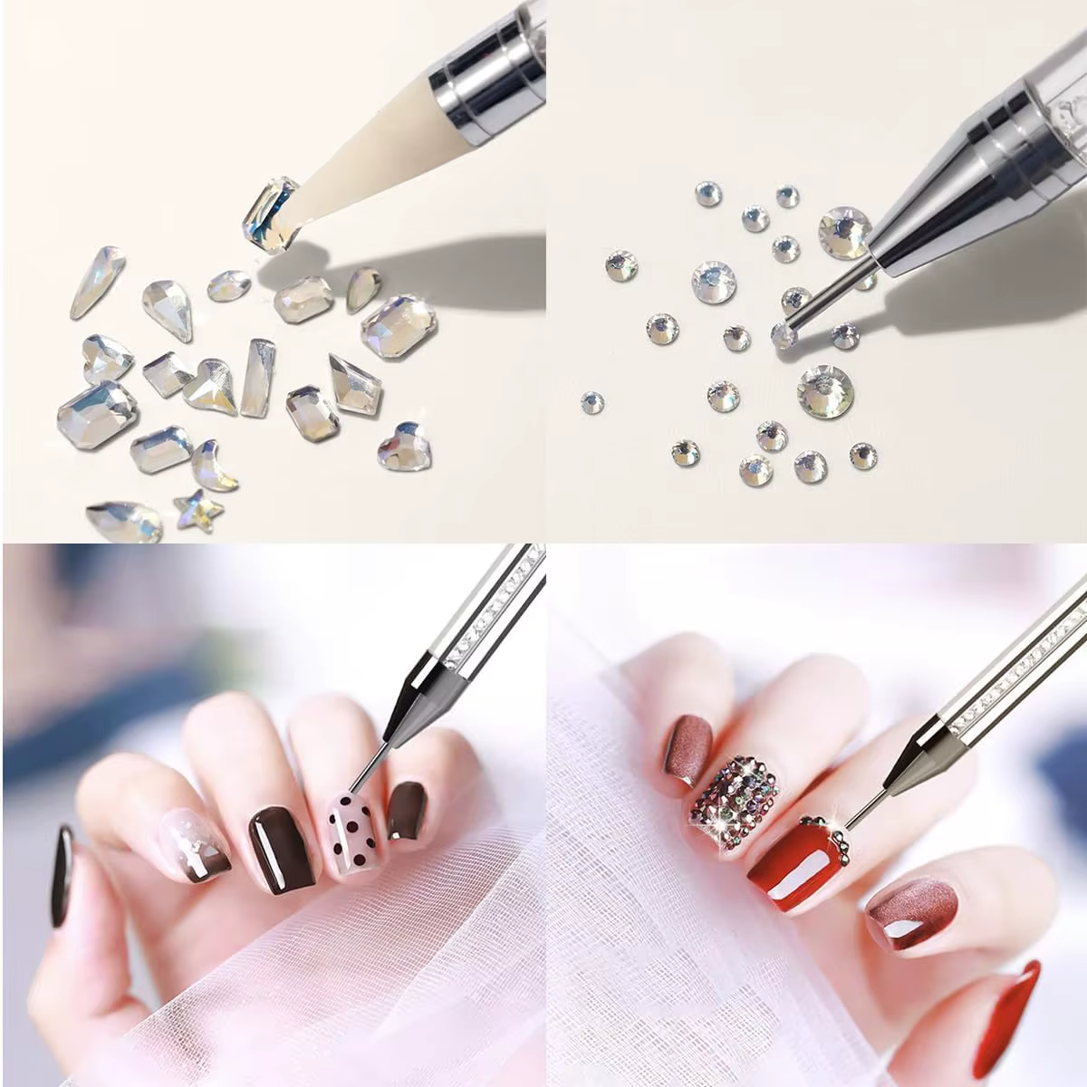 Stylo à points pour sélecteur de strass, pierres précieuses à double extrémité, cristaux, goujons, c