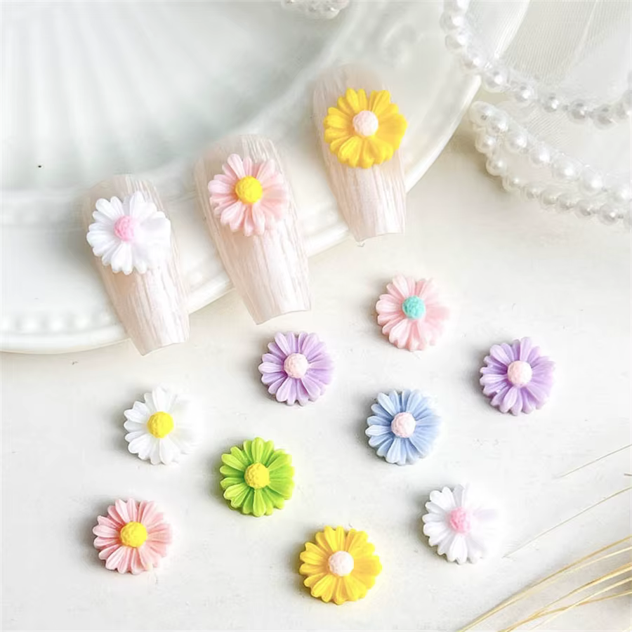 Breloques d'art d'ongle de résine de conception de fleur d'été, Kawaii coloré, destruction exquise, 