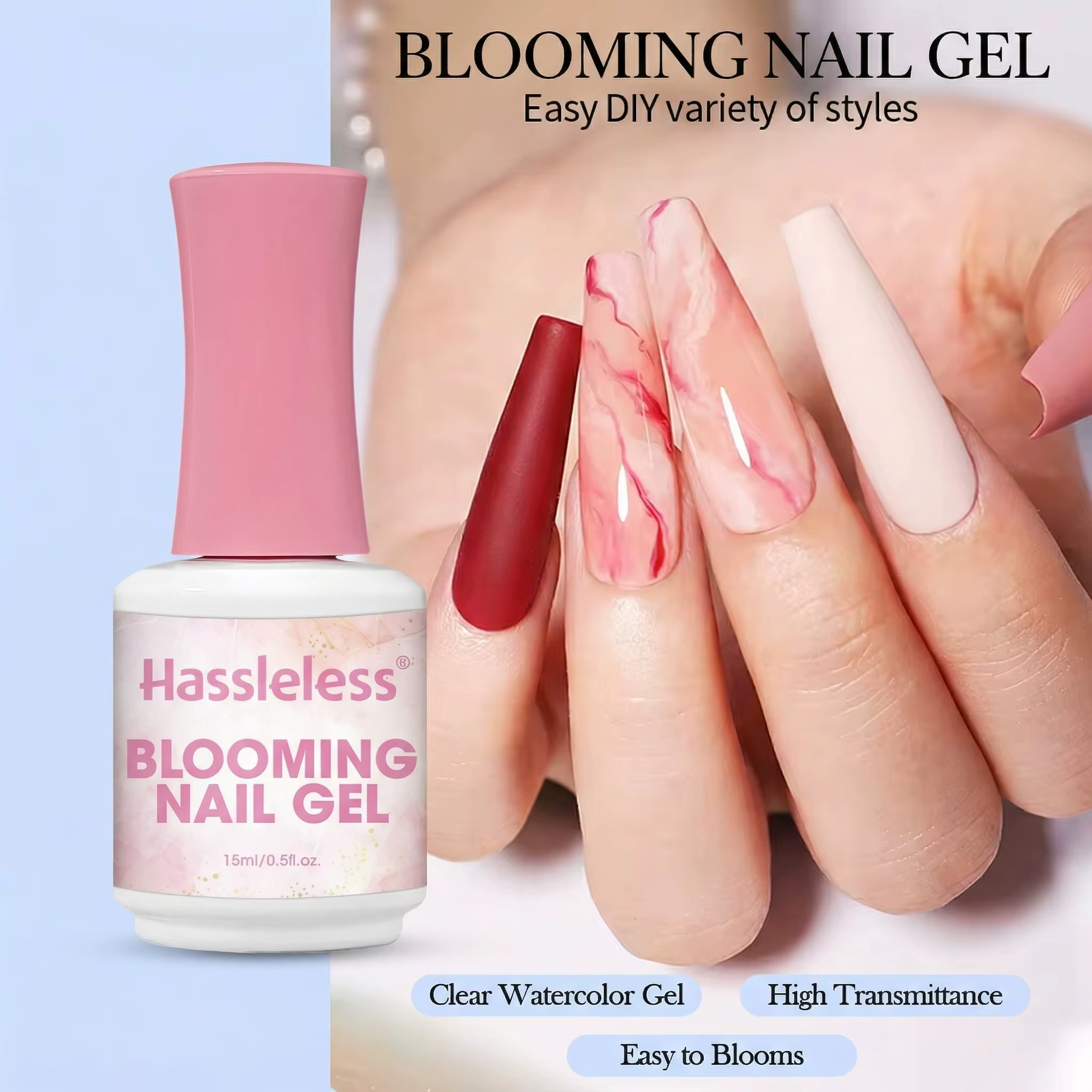 Gel à ongles aquarelle transparent Hassleless 15 ml — Créez des effets dégradés et marbrés |   Gel U