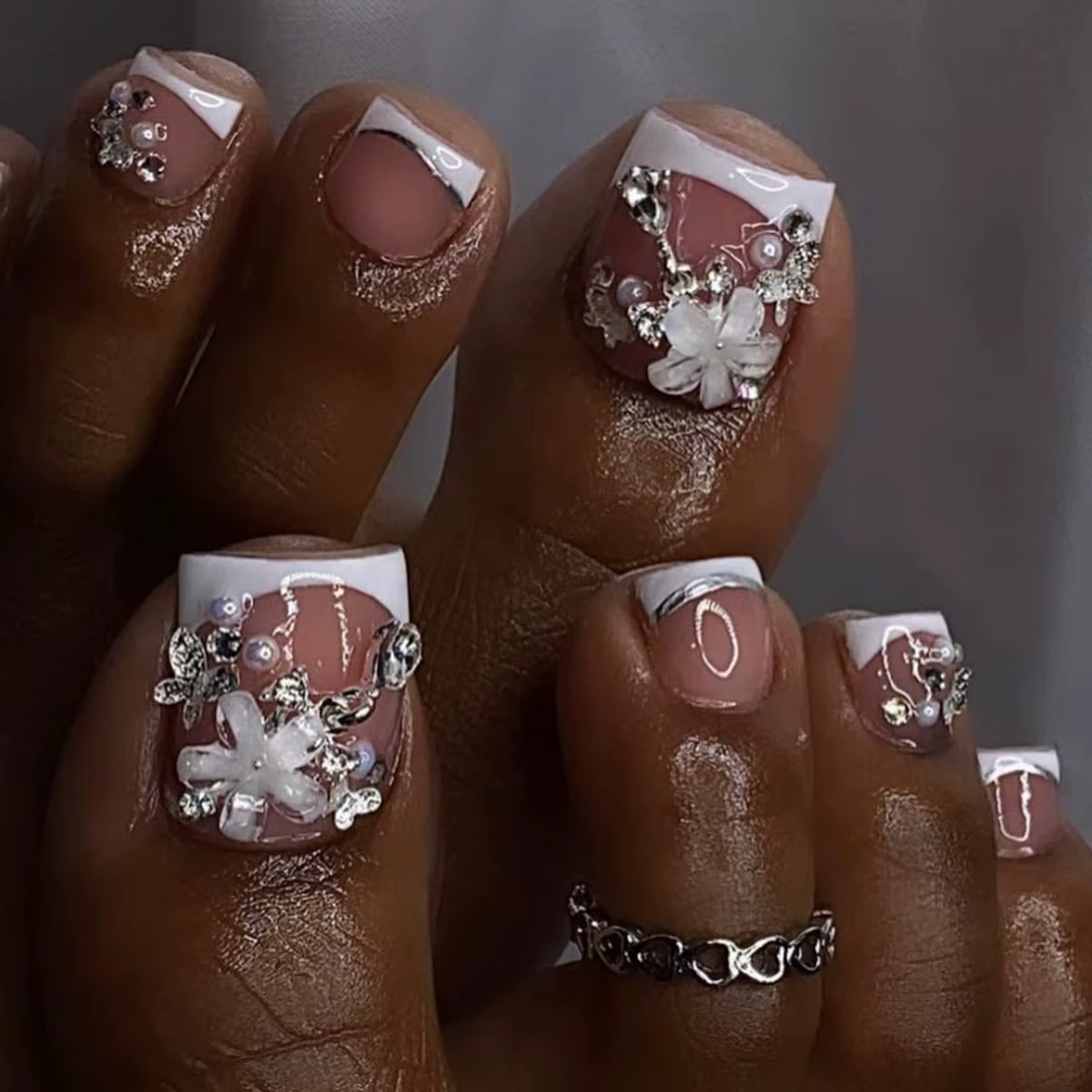 Faux ongles français à tête carrée courte, avec motif floral 3D, à pression, rose, Simple, portable,