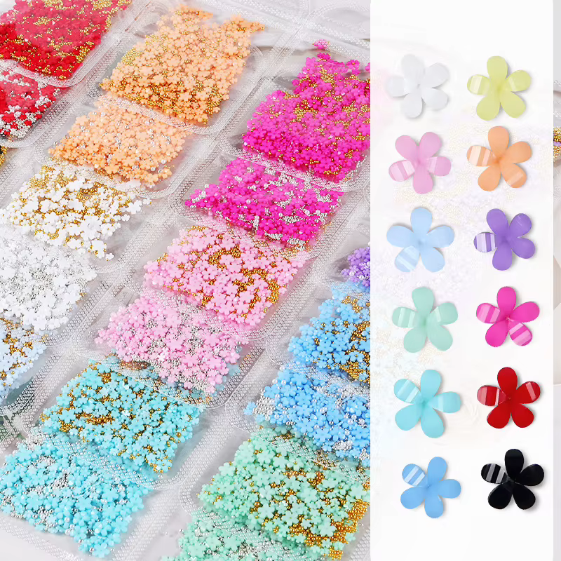500 pièces + rose blanc 3D acrylique fleurs Nail Art breloques résine cinq pétales fleur ongles stra