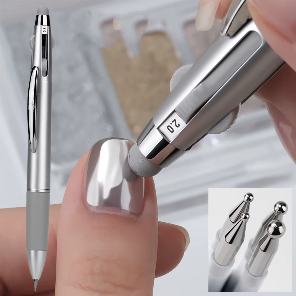 Stylo à bille 5 en 1 pour Nail Art, Type presse, taille multi-têtes, pointe ondulée/taches/perceuse 