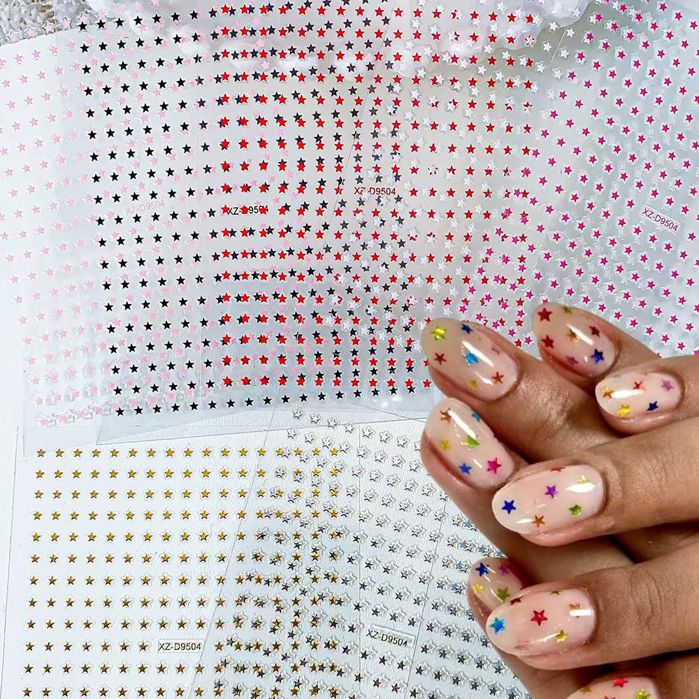 Autocollants pour ongles étoiles 3D Y2K, 8 couleurs/ensemble, Mini pentagramme coloré, autocollants 