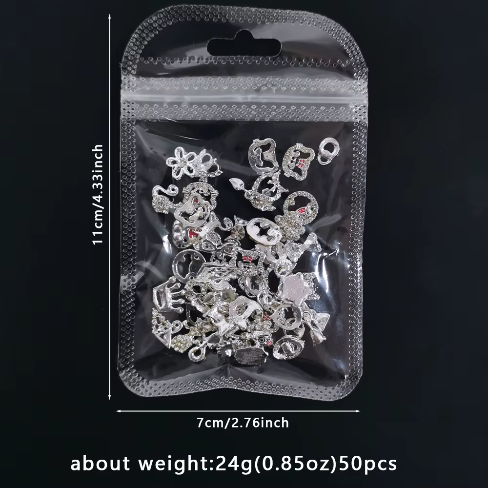 Breloques pour ongles en métal, nœud papillon/couronne en argent 3D, avec pendentif pompon, papillon