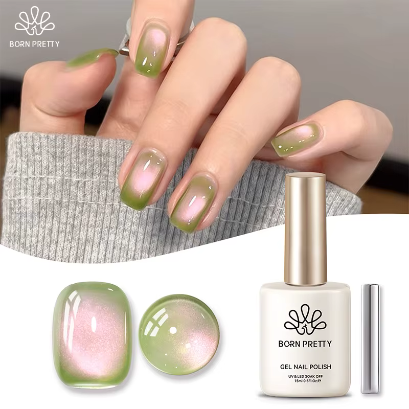 BORN PRETTY 10ml/15ml Gel Magnétique Vert Guava Effet Chat Brillant Semi-Permanent Soak Off Vernis U