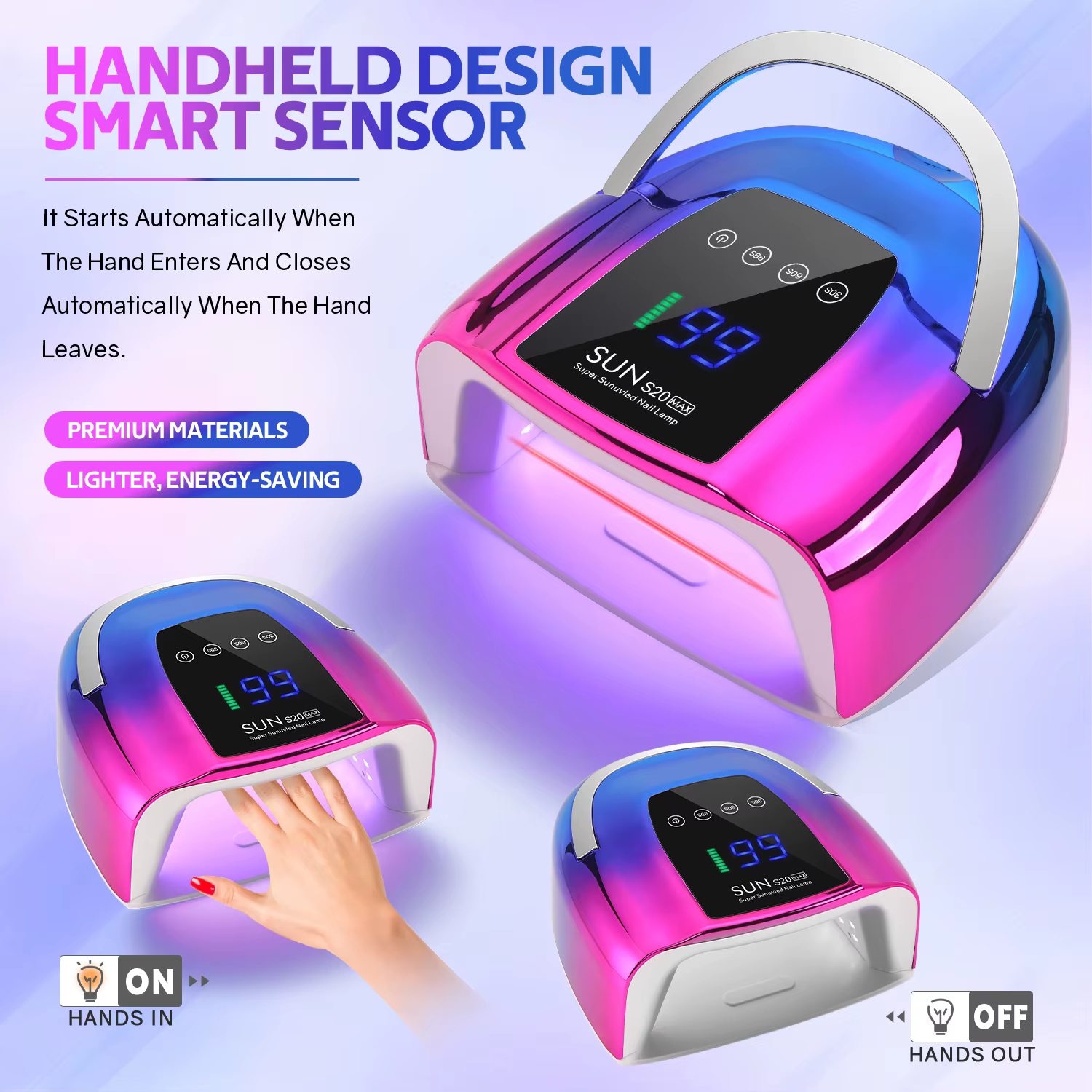 Lampe à ongles LED UV rechargeable 200W, sèche-ongles sans fil avec 3 réglages de minuterie et capte