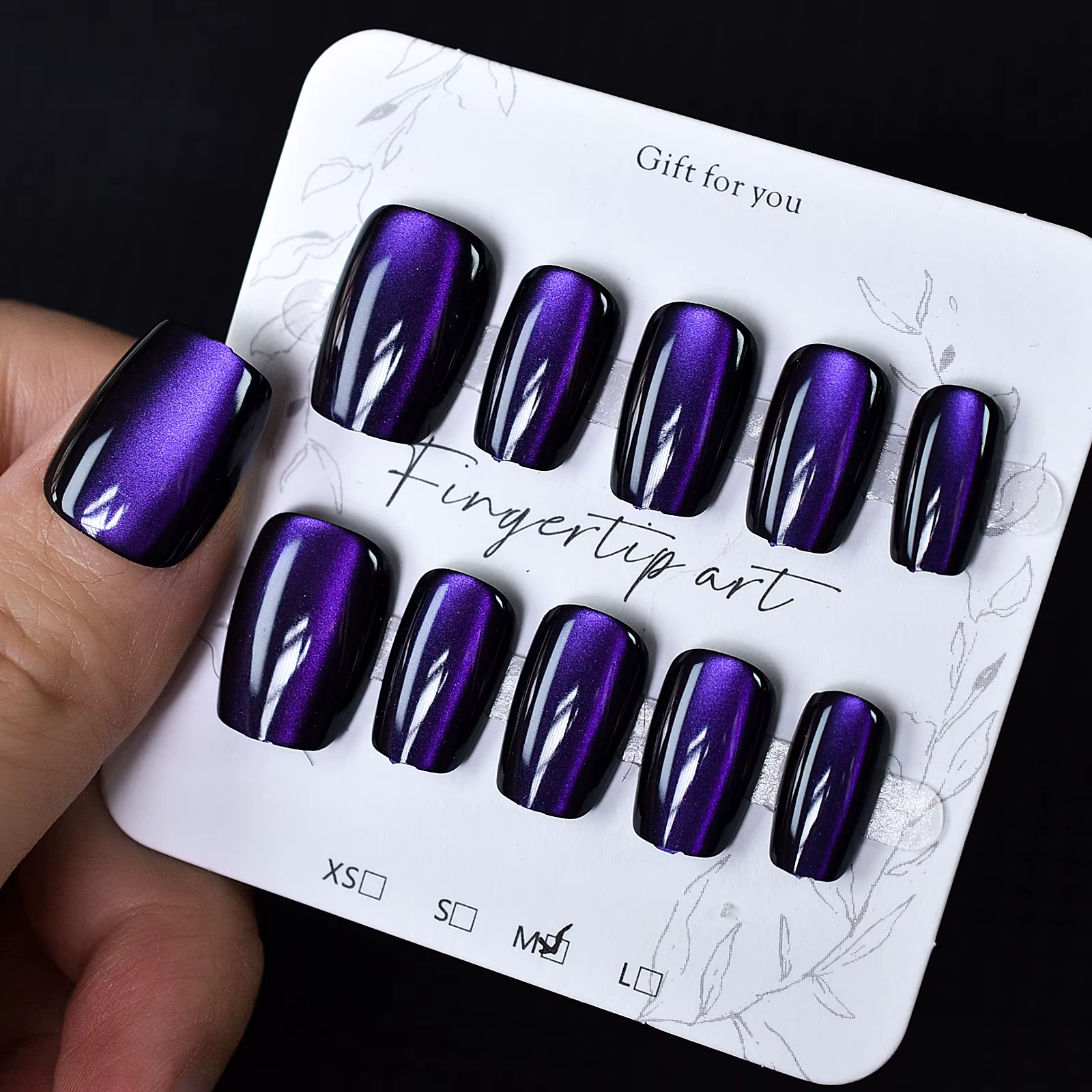 Jolis yeux de chat carrés pour femmes et filles, presse sur les ongles, style charmant, 3 tailles au