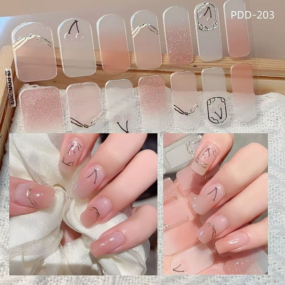 Autocollants pour ongles en Gel, 14 bandes, imperméables, fleuriste, Semi-durci, couverture complète