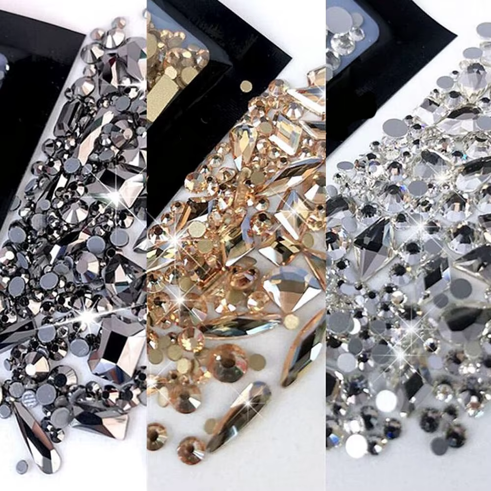 Strass pour Nail Art en verre AB à dos plat, 180 pièces, pierres de diamant mélangées multi-formes, 