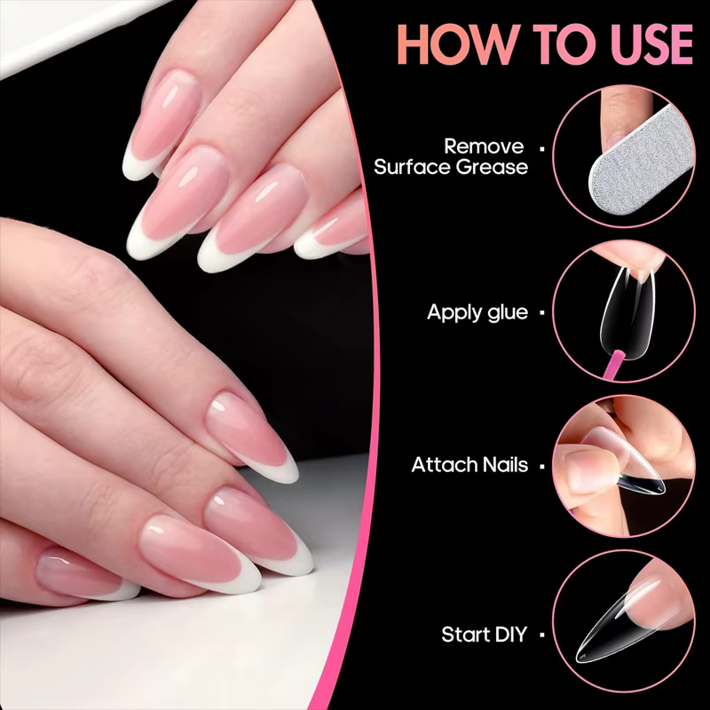 600 faux ongles en gel souple, courtes, carrées, en forme de cercueil ou d'amande, capsules X pour e