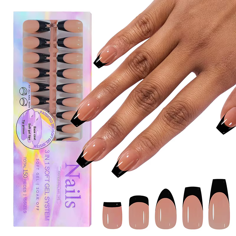 150 pièces/boîte pointes de Gel français presse sur les ongles noir café amande ongles 15 tailles fa