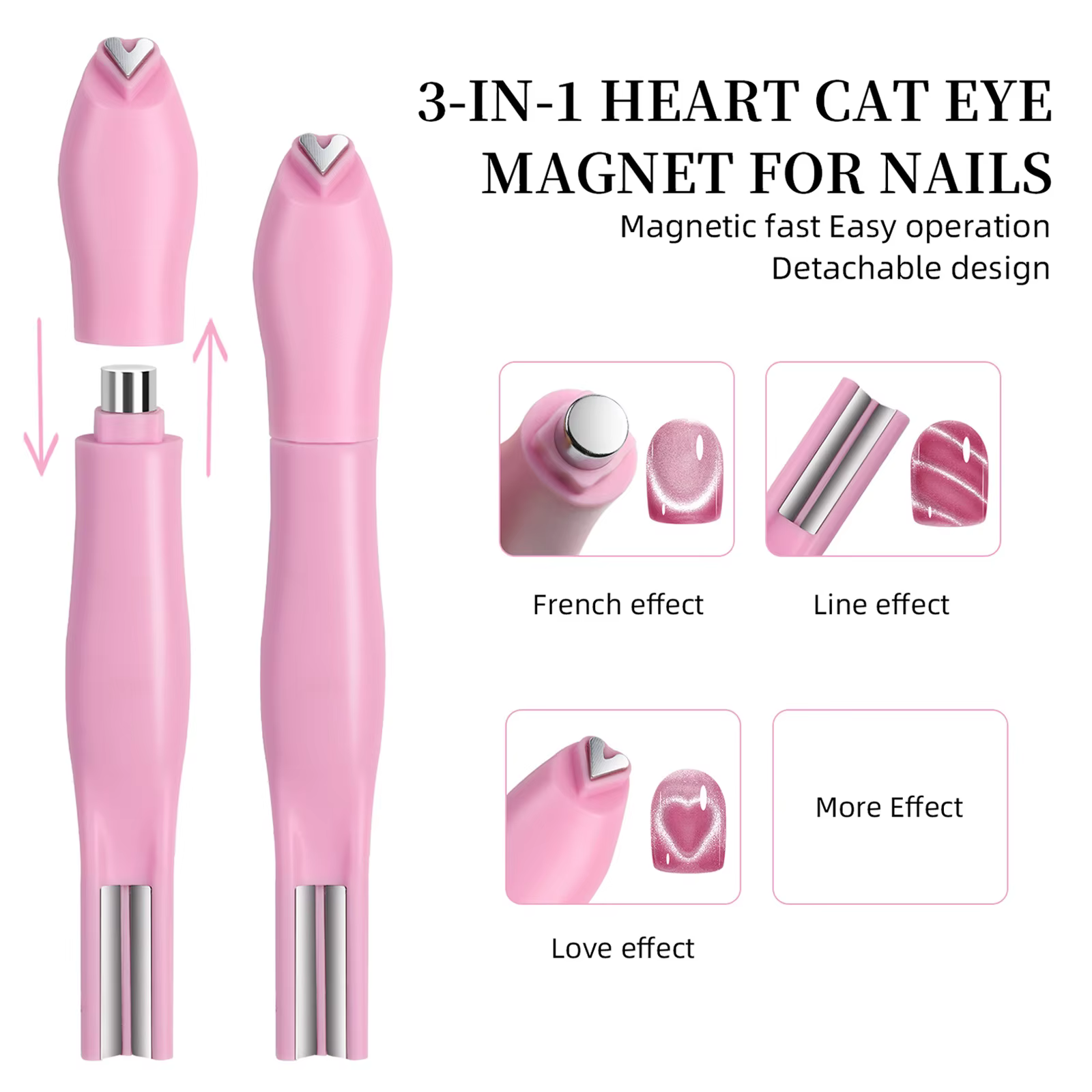 1 pièces 3-en-1 coeur forme oeil de chat Nail Art aimant Double ligne lune serpent français aimant s