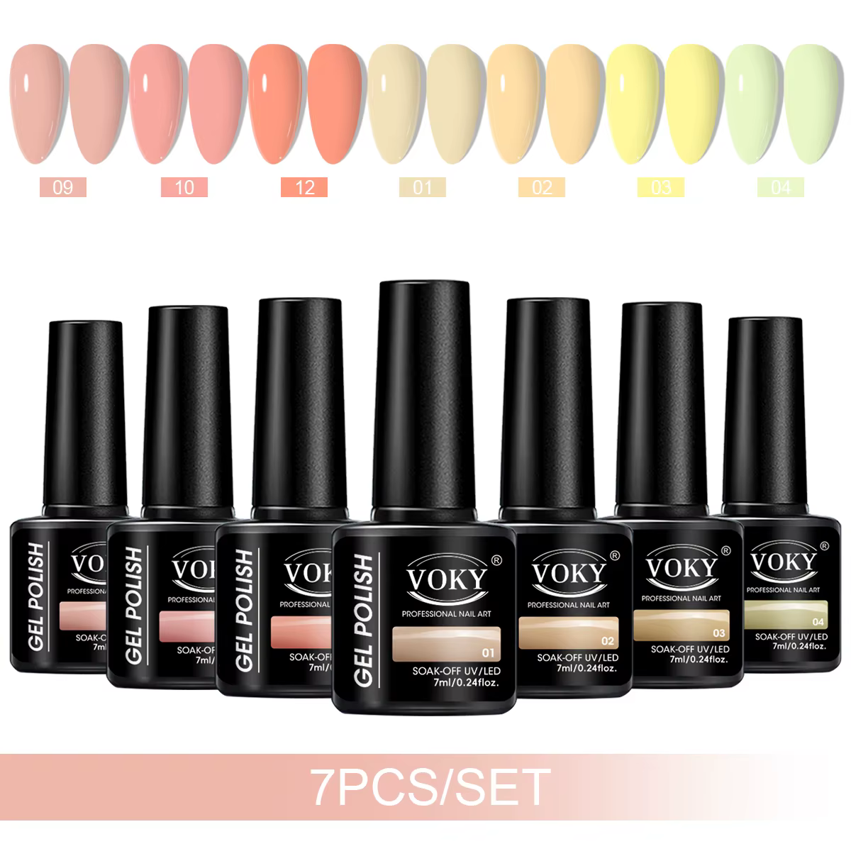 VOKY Ensemble de vernis à ongles gel 7 pièces, haute brillance, longue durée, séchage rapide, ensemb