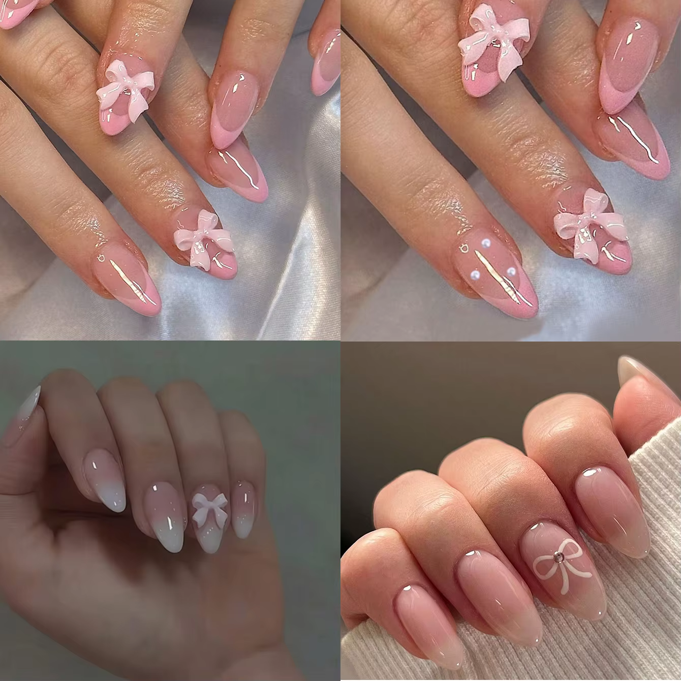 ARTAUG 96 pièces faux ongles français pressés en amande avec des motifs de perles et de fleurs d'arc