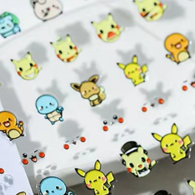 Miniso Nouveaux autocollants pour ongles Pokémon en relief 5D Personnage d'anime Charmander Pikachu
