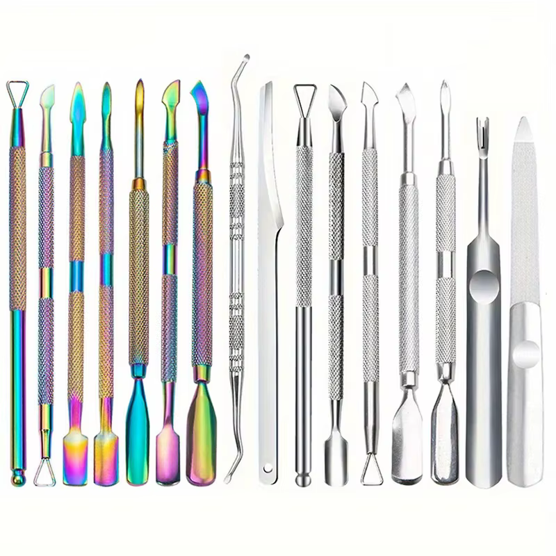 Poussoir à cuticules multicolore à Double extrémité en acier inoxydable, dissolvant de peau morte po