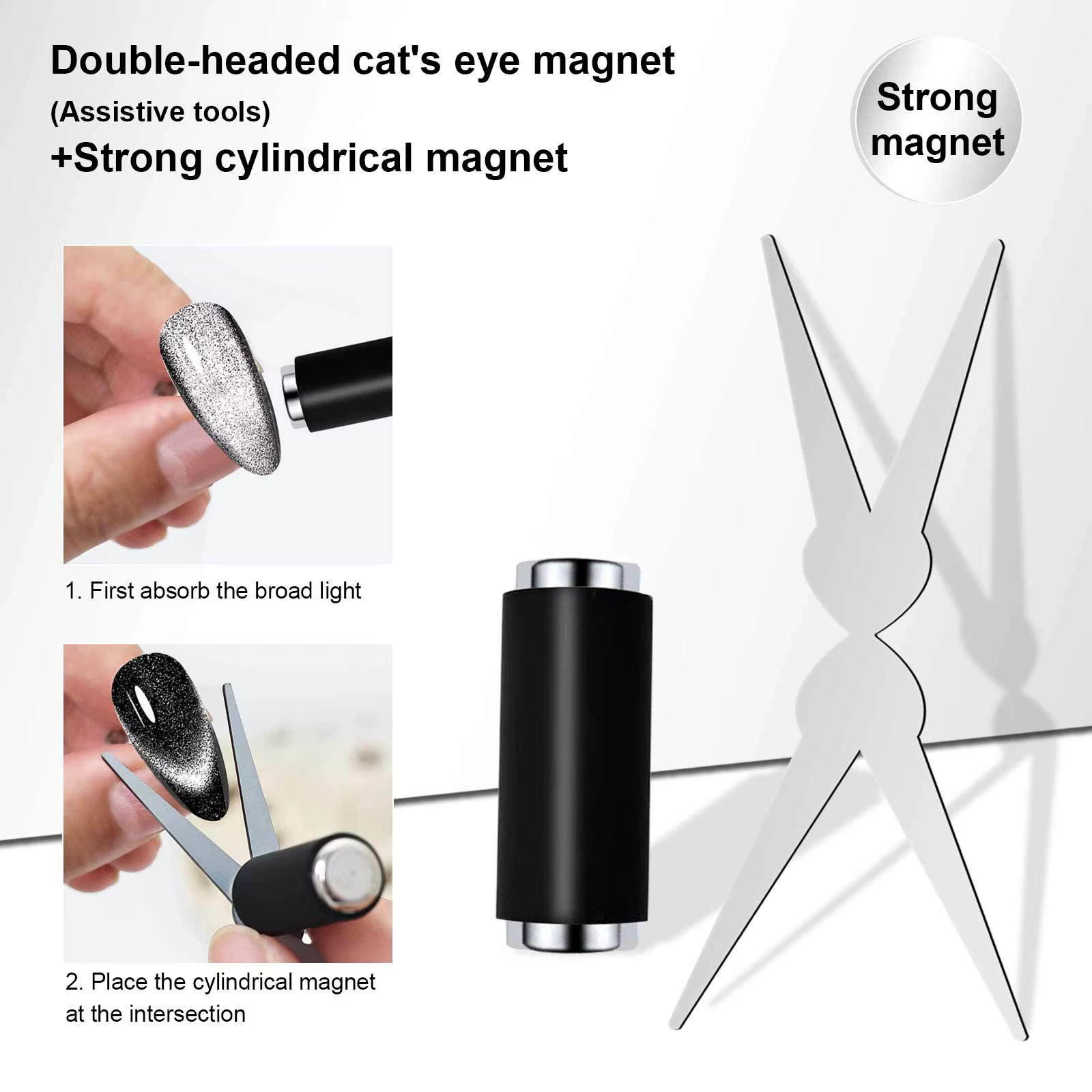 3D Double tête ongles forts forme française oeil de chat aimant effet magnétique Nail Art Gel vernis