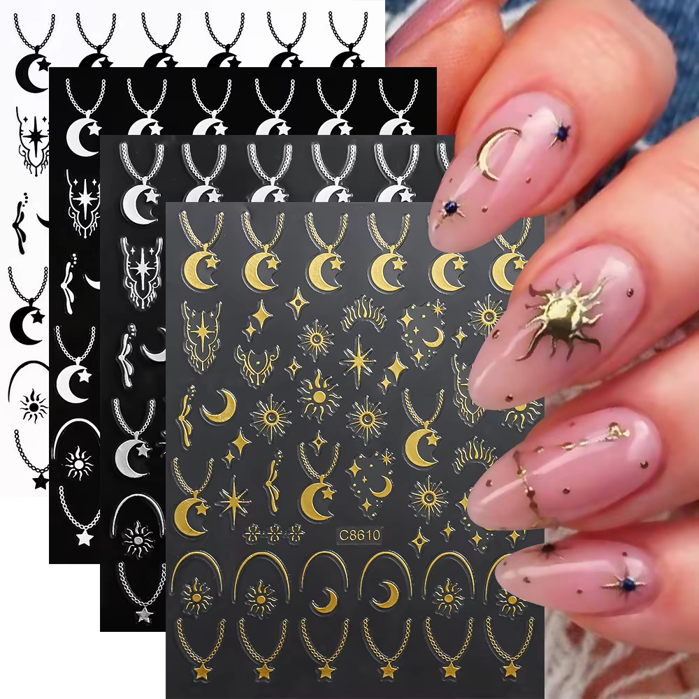 Autocollants pour ongles lettres romaines, 4 pièces, doré, argenté, noir, blanc, Alphabet, décalcoma