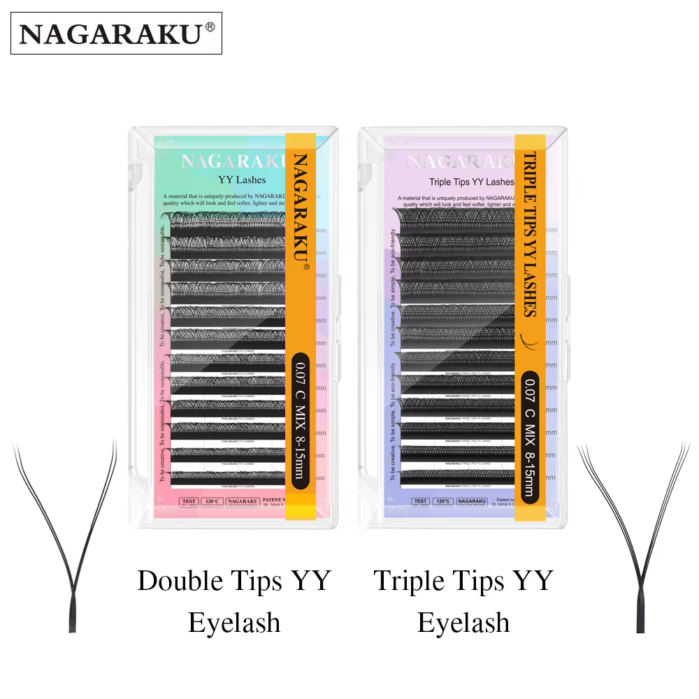 NAGARAKU YY forme Double/trois pointes fendues Triple haut entrelacé racine Extensions de cils cils
