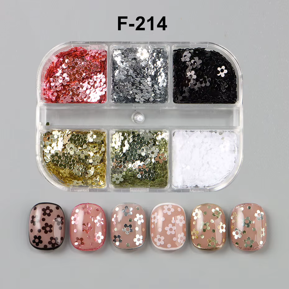6 grilles Kawaii 5 pétales noir blanc Nail Art flocon Y2K brillant doré ongles fleur paillettes 3D m