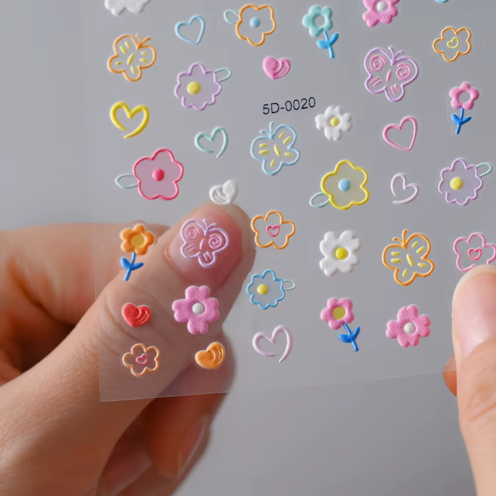 Autocollant 5D Macaron fleur/fruits pour ongles, breloques en relief ours/lapin/lettre N64.Slider, d