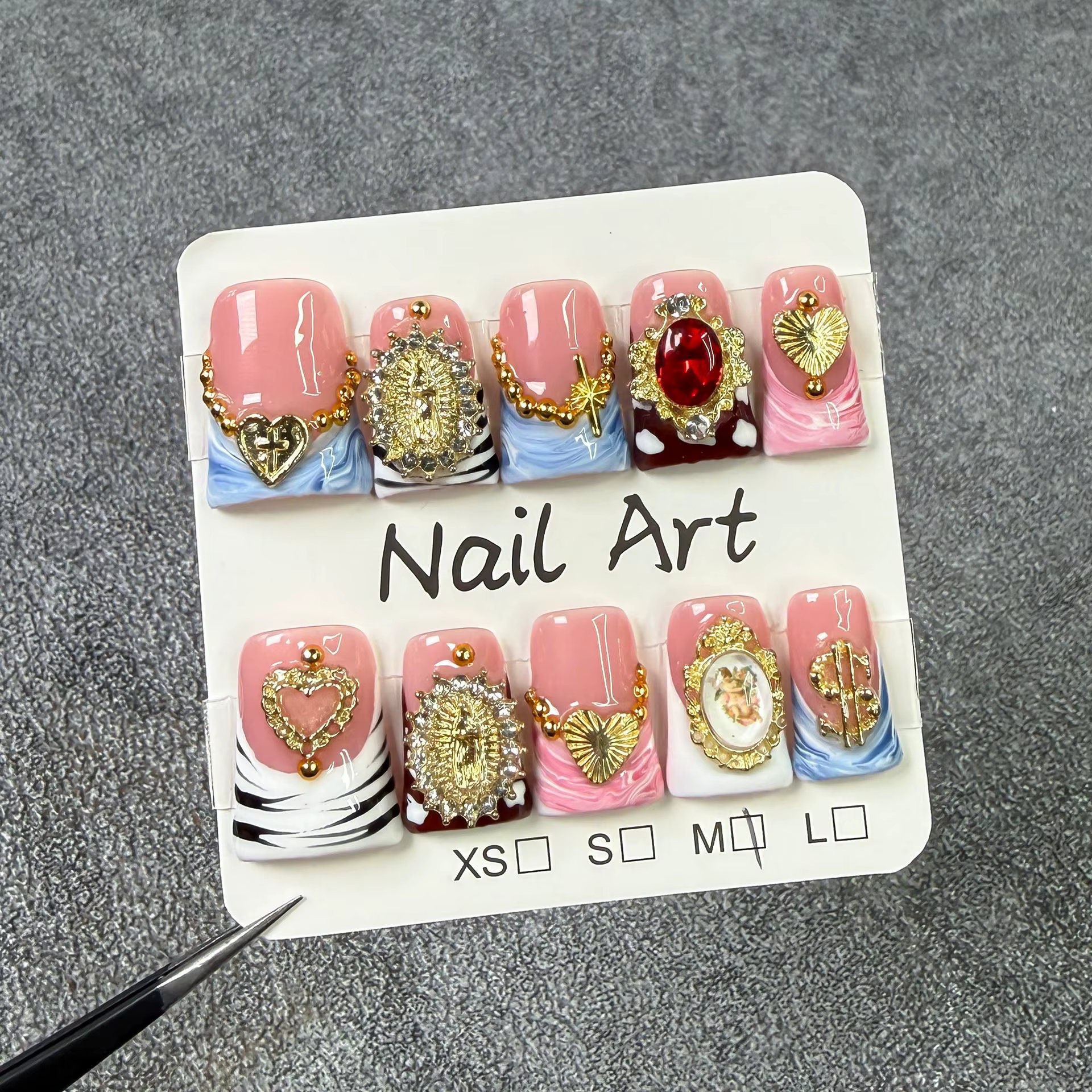 10 pièces/ensemble en forme de bec de canard français à la main presse sur ongles faux ongles avec d