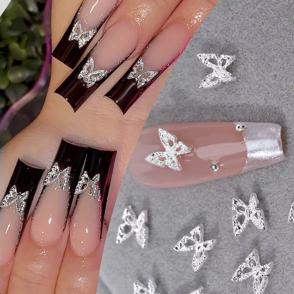 Breloques pour ongles en strass papillon creux 3D, 20 pièces, breloques de luxe, ailes en diamant or