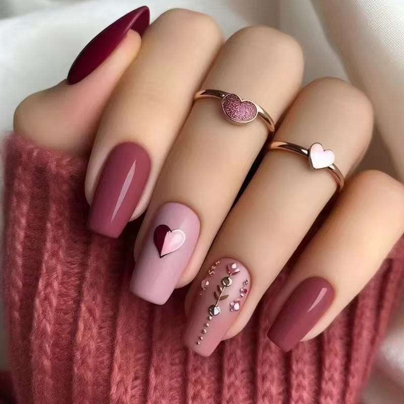 Faux ongles de Ballet mi-longs, 24 pièces, motif d'amour rouge, Design à pression, Simple, portable,