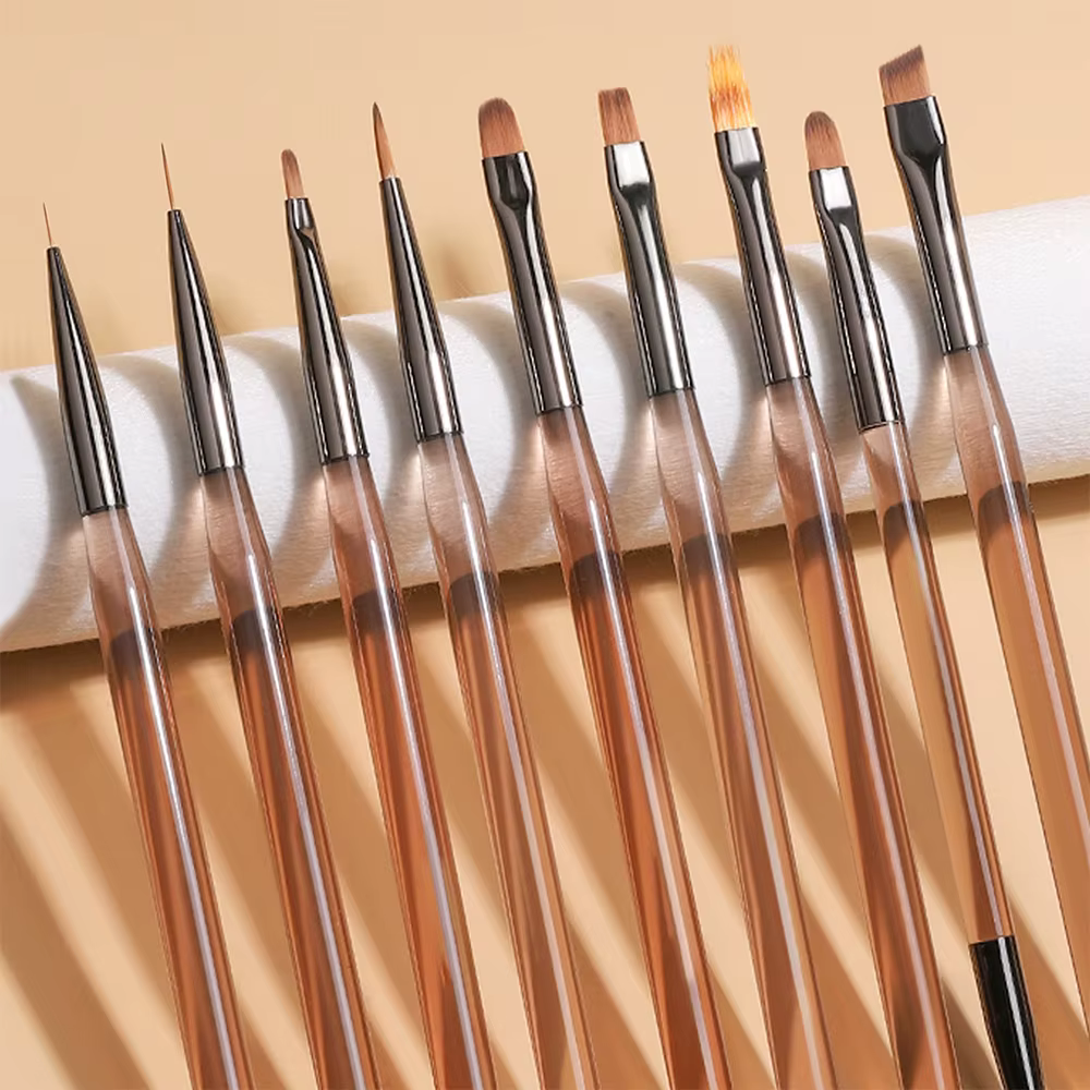 9 Pcs Outils de Peinture pour Nail Art avec Pinceaux pour Gel d'Extension d'Ongles, Pinceaux à Gel p