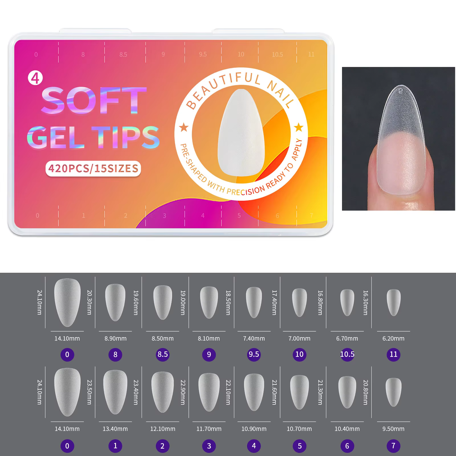 Faux ongles en acrylique conviviale ré, 420 pièces/boîte, taille mixte, style court, ultra fin, sans
