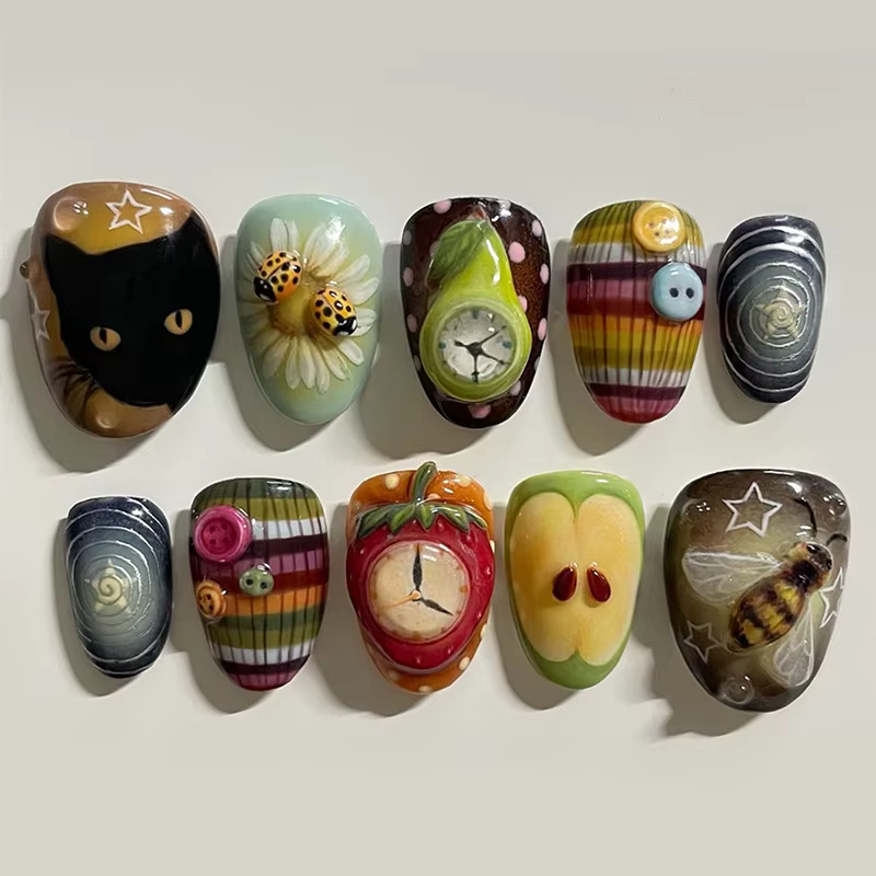 24 pièces longues amande presse sur ongles Anime modèle couverture complète ongles conseils ornement