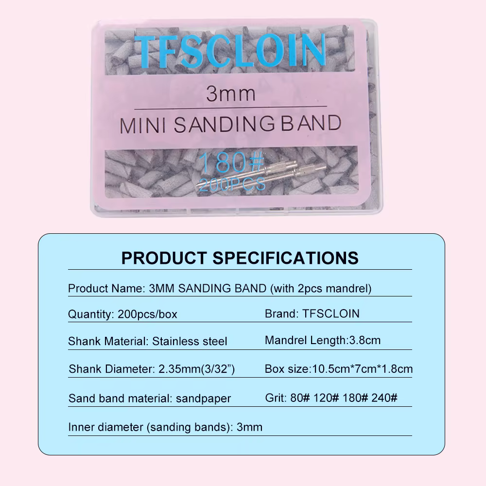 Ensemble de bandes abrasives pour ongles de 3mm, 100/200 pièces, avec mandrin, papier abrasif de gra
